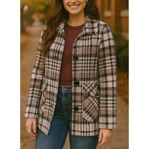 Soia & Kyo Y2K Preppy Plaid Houndstooth Wool Peacoat Full Zip Jacket M Academia